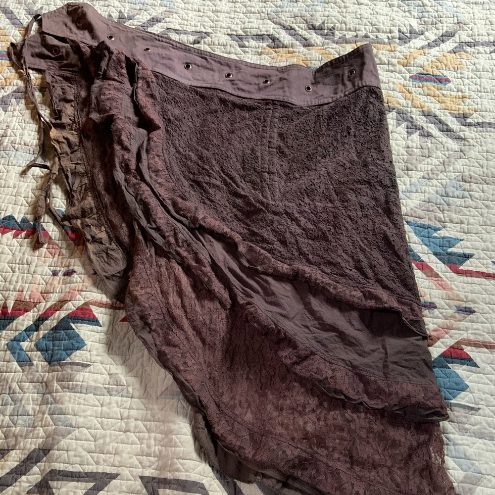 Three layer ruffle, brown bustle skirt